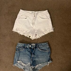 Zara White and Blue Jean Shorts Set